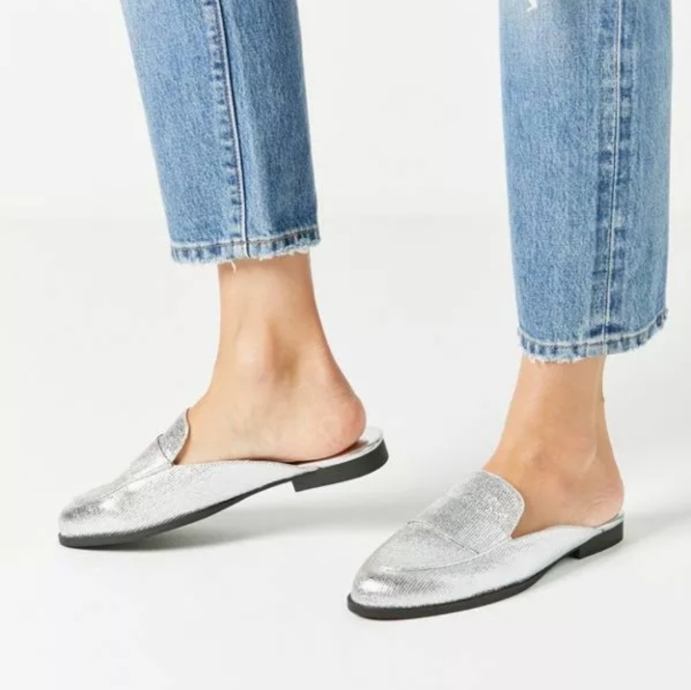 Urban Outfitters Jules Silver Metallic SlipOn Mule